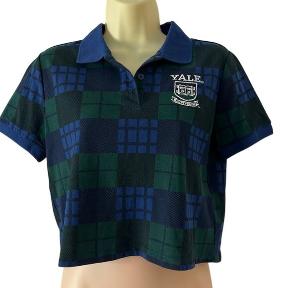 Yale collared plaid cropped shirt polo top preppy style Size Small Forever 21 - Picture 1 of 8